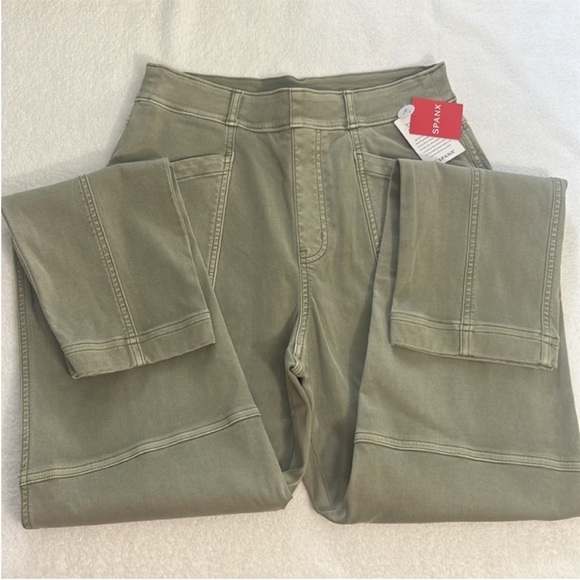 SPANX Medium Tall Pants Stretch Twill Straight Leg Pant in Olive Oil green NWT - Picture 4 of 11